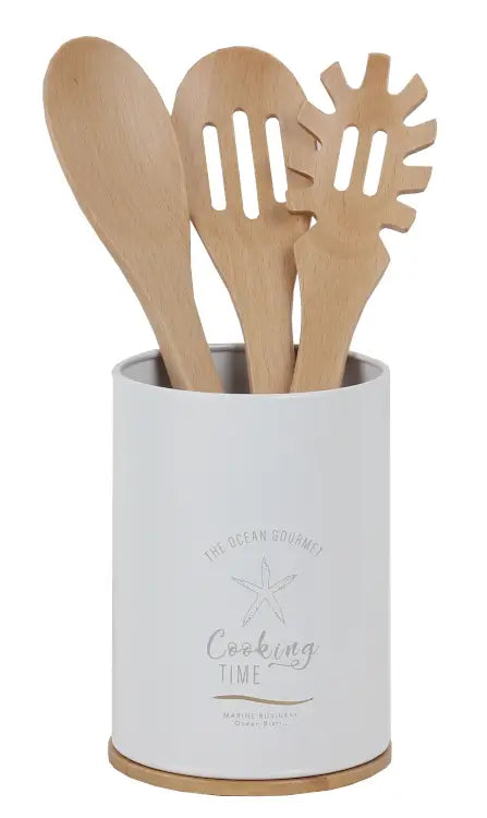 Utensils Holder with Wooden Cooking Utensils