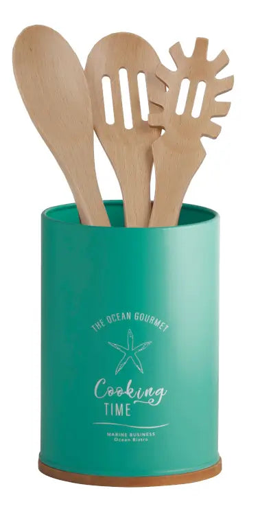 Utensils Holder with Wooden Cooking Utensils