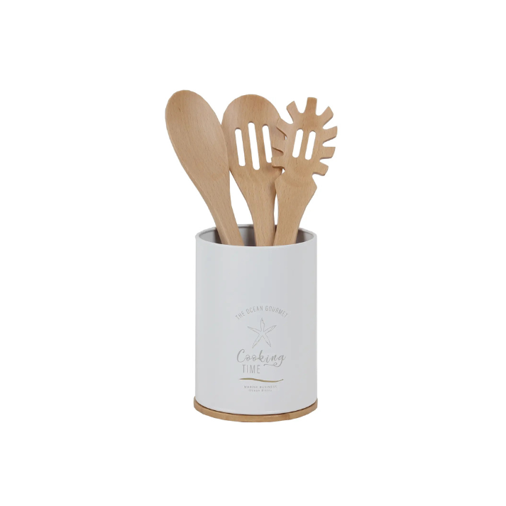 Utensils Holder with Wooden Cooking Utensils