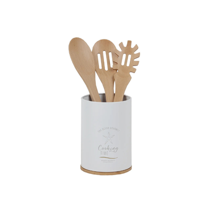 Utensils Holder with Wooden Cooking Utensils